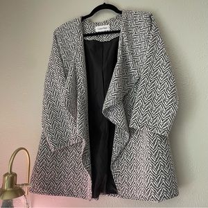 Cozy Soft Casual Black and White Abstract Calvin Klein Blazer without Buttons